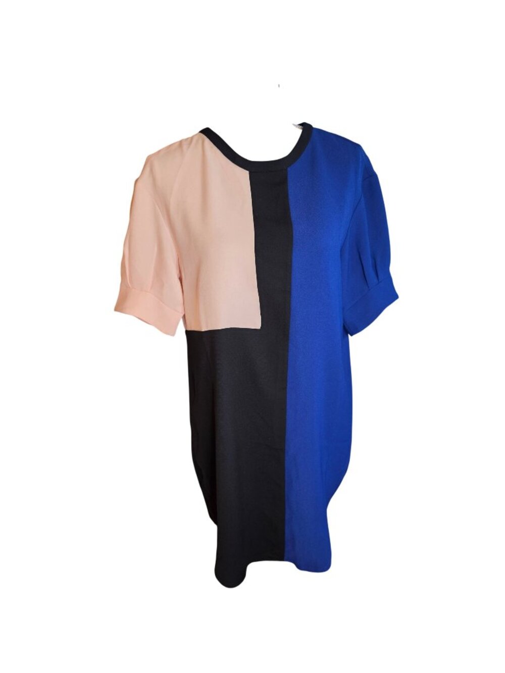 Timo Weiland Colorblock Short Sleeve Shift Dress Navy/Peach/Black Polyester